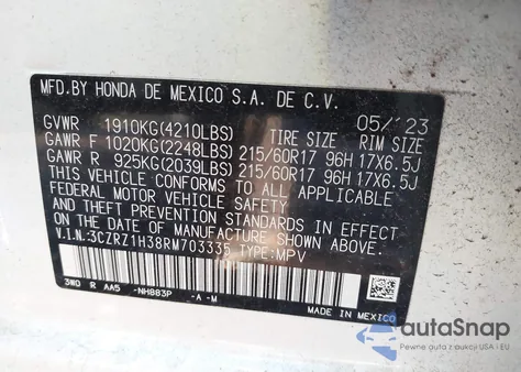 2024 Honda Hr-V 2Wd Lx из США, поврежденный, VIN 3CZRZ1H38RM703335